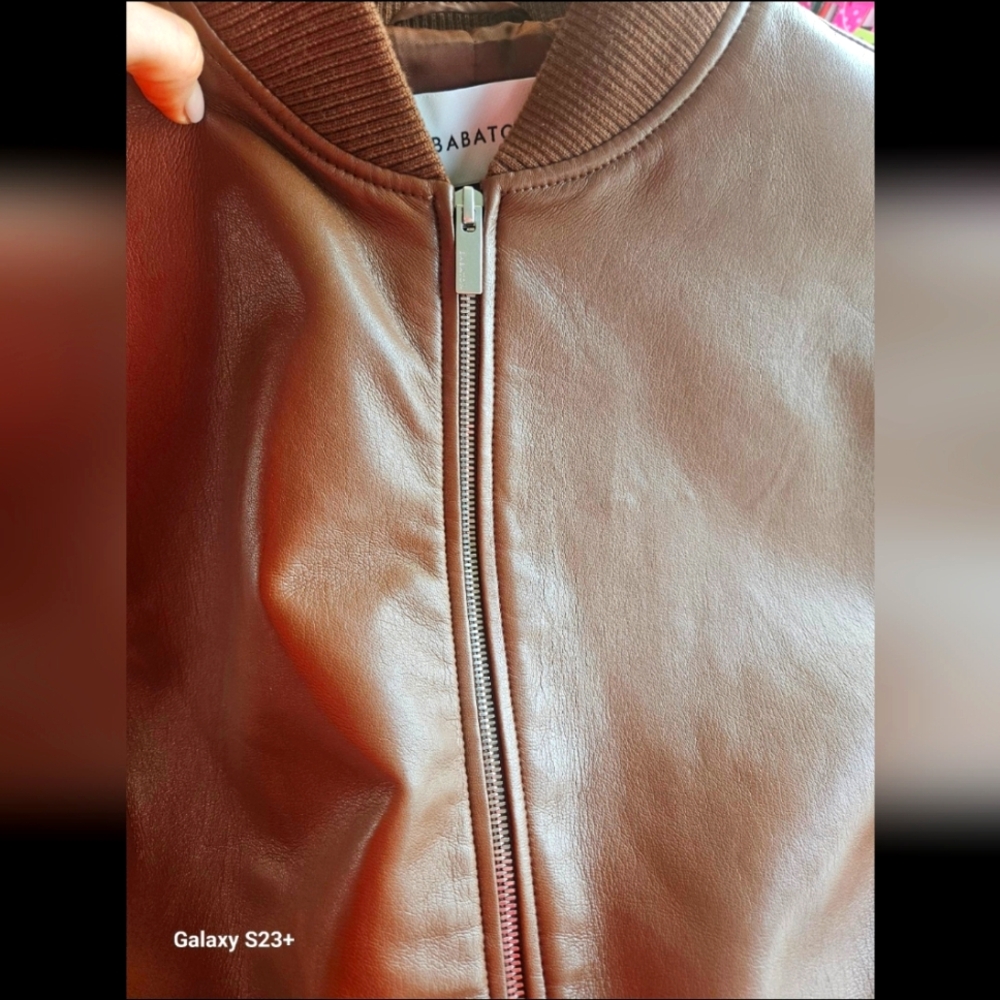 Babaton Vegan Leather Bomber Jacket – Cognac Brown, Size S - Picture 6 of 6